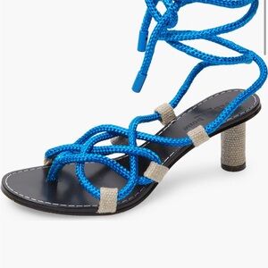 Electric Blue Sandals with Textured Straps and Black Sole